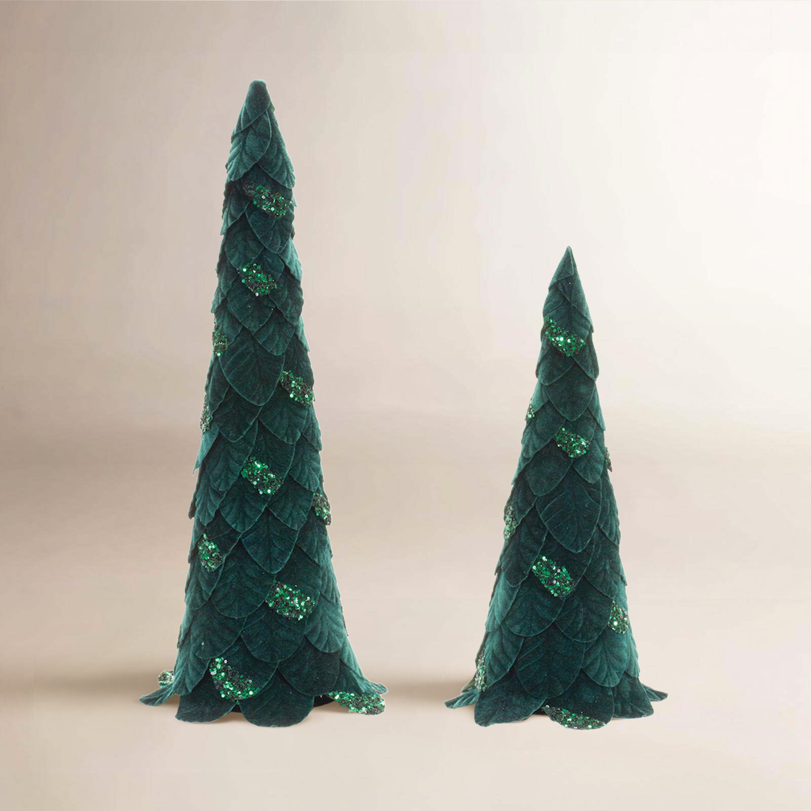 Green Beaded Leaf Pine Tree (Set of 2)