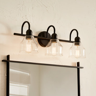 Éclairage pour salle de bain 3 lumières Myren avec abat-jour en verre bullé transparent Myren