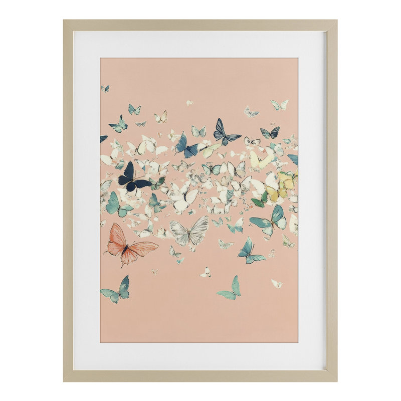 «Blush Butterflies over Pink», reproduction encadrée sous verre, design par Petal Prints Design, H 20 po x l 14 po