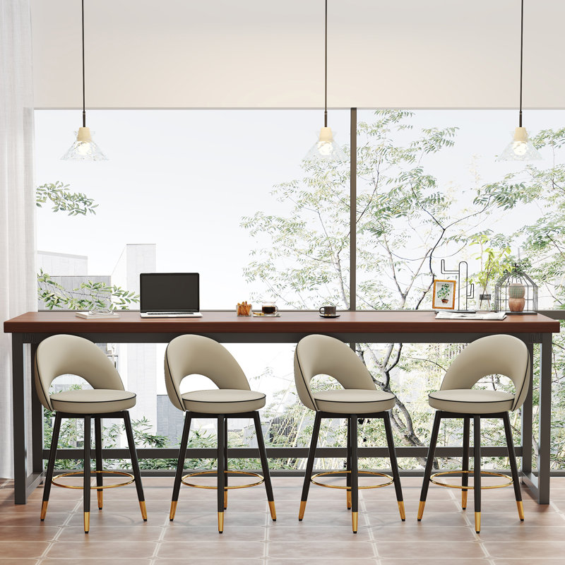 Modern Swivel Upholstered Faux Leather Bar Stools with Gold Footrest(Set of 4), 4, Grey