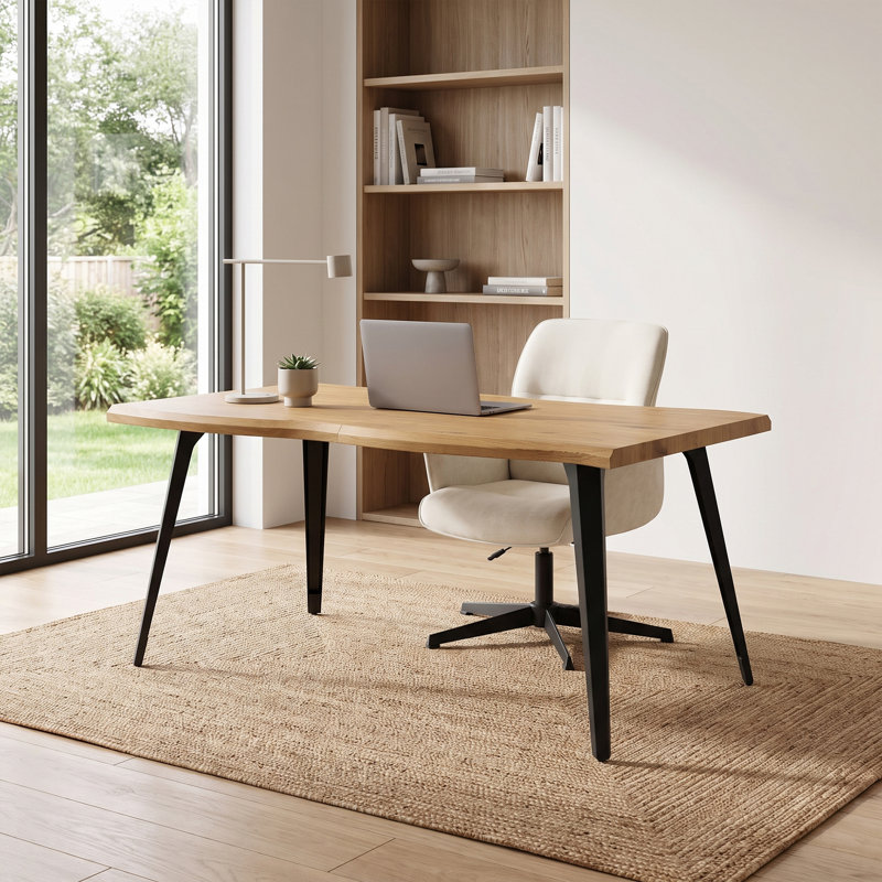 Ensemble 2 pièces de chaises de bureau pivotantes industrielles et de bureau rectangulaire en bois pour le bureau à domicile ou l'espace de travail