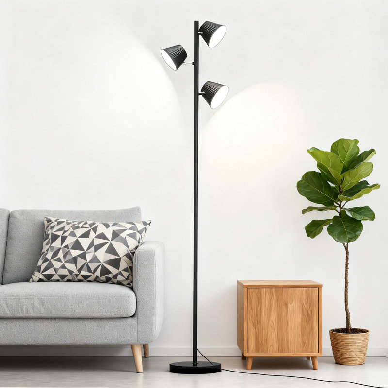 42W 4500 Lumens Super Bright LED Tree Floor Lamp With Remote Control, 4 Color Temperatures, Modern Stepless Dimmable 3 Rotatable Light Heads For Living Room And Bedroom