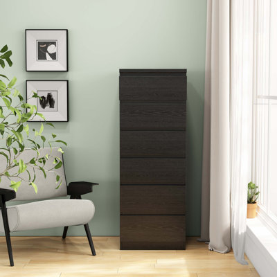6 Drawer Dresser,Modern Storage Chest of Drawers,18.9In Black Dresser for Closet with Handle-Free Design, Closet Chests Organizer for Bedroom, Living Room,Black