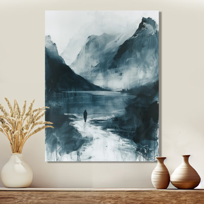 «Winter Frozen Lake Wilderness Explorer - Landscape Mountains», reproduction d'art mural
