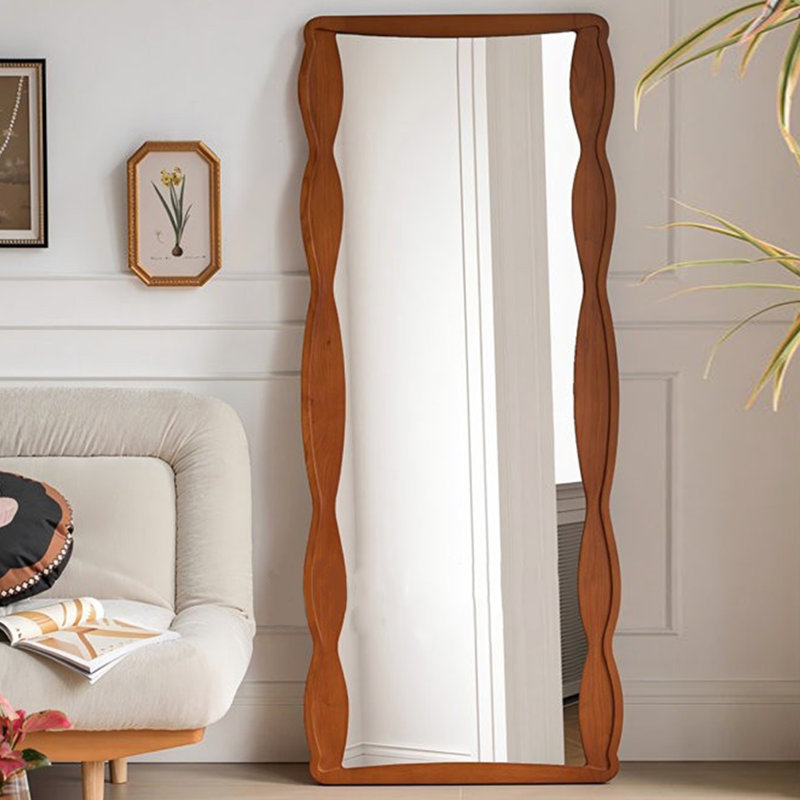 Miroir pleine grandeur à fixation murale en bois massif de style français, H 62,99 po x l 23,62 po