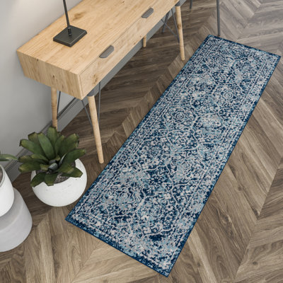 Tapis bleu / crème Ezralynn