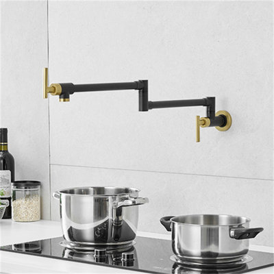Robinet de remplissage en laiton, robinet de remplissage de robinet noir et or, robinets de robinet de cuisine pliables à fixation murale, robinet de remplissage rétractable à un trou avec deux poignées pour le poêle de l'évier