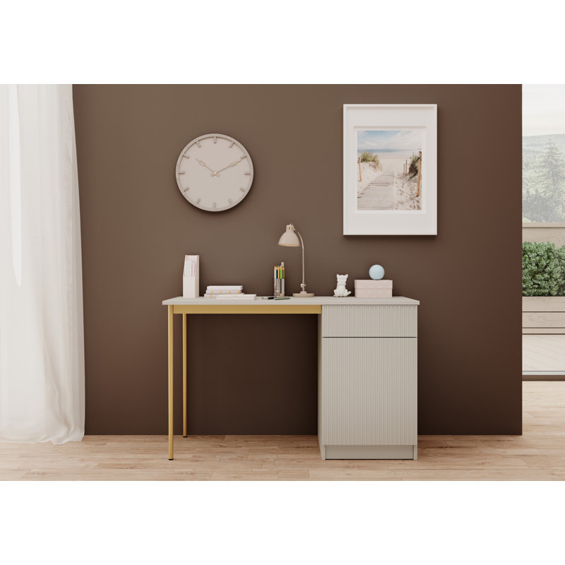 Alfaretta Metal Base Computer Desk, Cashmere/Gold