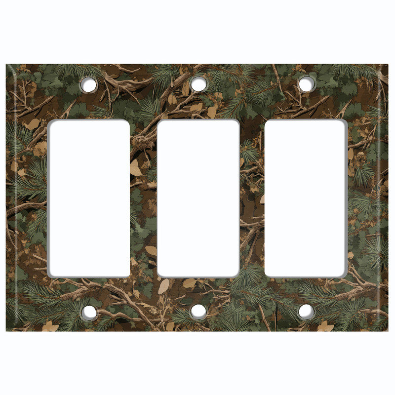 Couvercle de plaque d'interrupteur en métal; Fauteuil à bascule GFI de taille standard US 3 bandes - Camouflage Forest Foliage