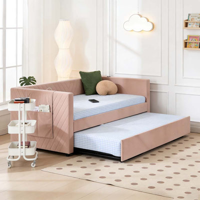 lit de jour moderne en velours, base de lit en bois robuste