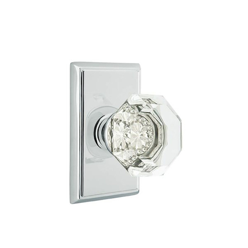 Emtek Passage Knobset w/ Rectangular Rosette and Old Town Knob, Polished Chrome