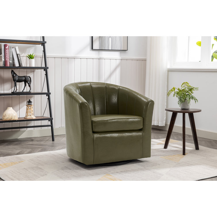 Minnetrista Faux Leather Upholstered Swivel Barrel Chair