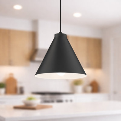 Cone Advantage 10in Pendant with E26 Medium Base Socket (Compatible with LED Lamps) and 120in Adjustable Height Fabric Cord in Black