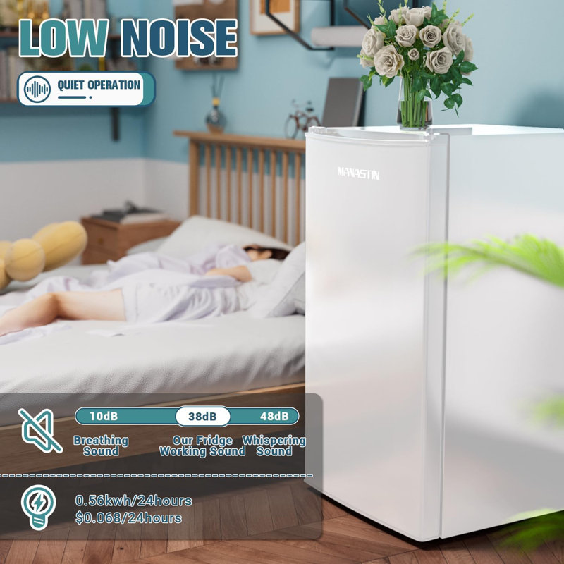 Mini réfrigérateur compact à économie d'énergie avec porte réversible 3,2 pi³ Manastin, Blanc