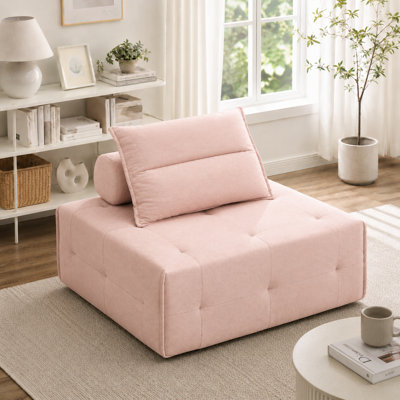 39.3" Linen Bean Bag Chair, No Assembly Required, Compressed Foam Lounge Chair with Adjustable Lumbar Pillow, Modern Tufted Floor Sofa Chair for Living Room, Bedroom & Small Spaces
