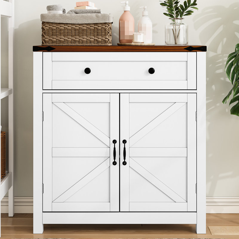 Mid-Century Modern Bathroom Storage Cabinet - Walnut Countertop & 1 Drawer For Toiletries Casual Style Adjustable Shelf Various Spaces