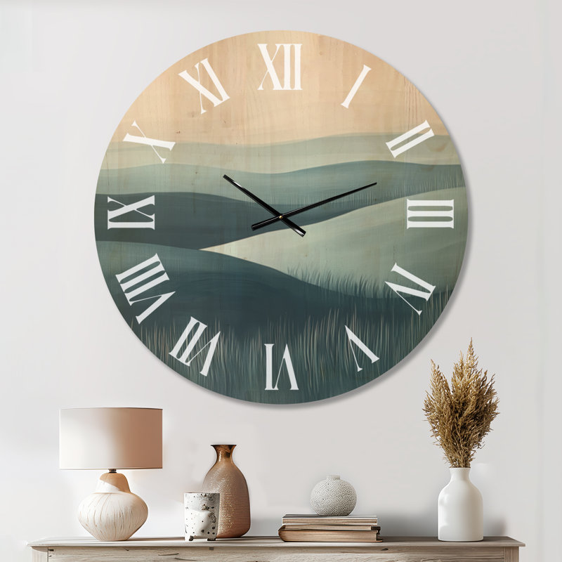 Horloge murale abstraite en bois Misty Blue Hills, Extra Large