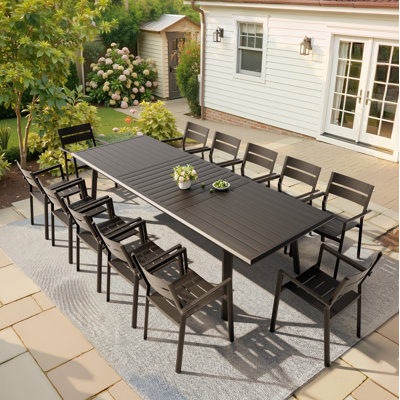 Ensemble de salle à manger en aluminium pour 12 personnes avec fauteuils empilables