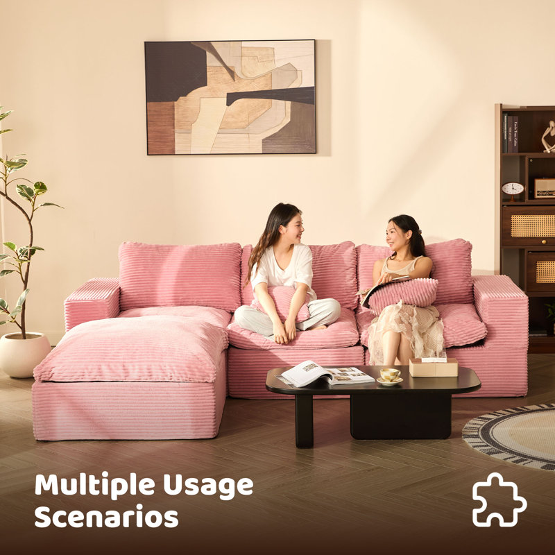Corduroy Sofa, Pink, 268cm-3L