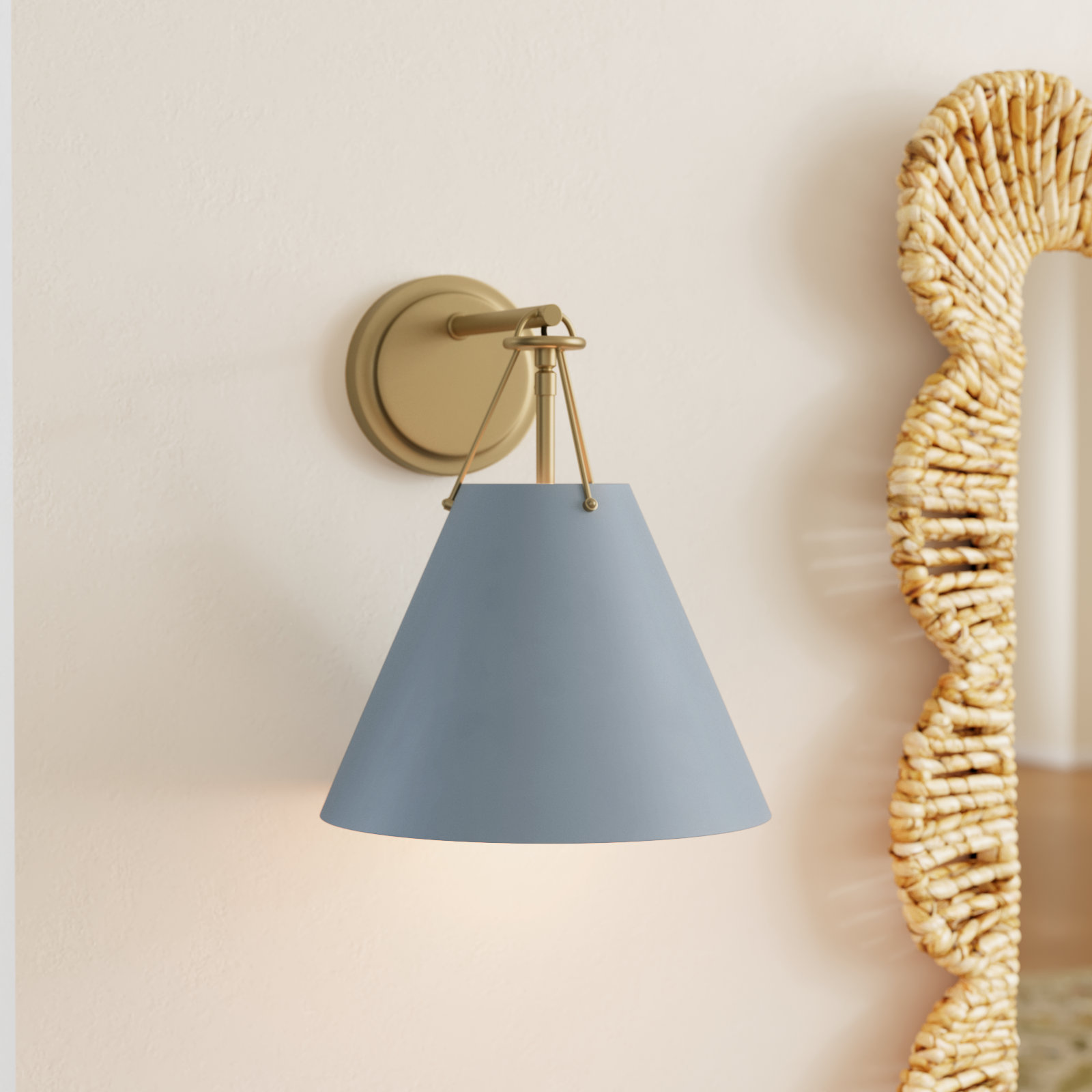 Kinston Single Light Steel Dimmable Armed Sconce, Vibrant Gold, Blue