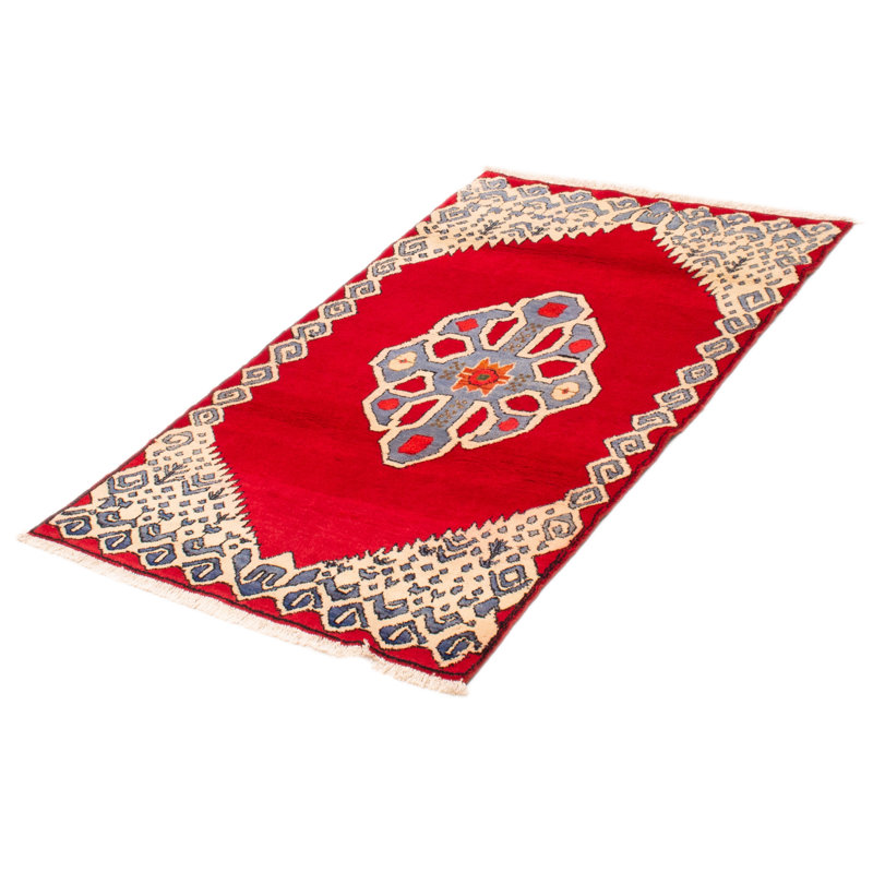 Tapis rouge en laine noué à la main de conception unique 3 pi 8 po x 5 pi 11 po New Age