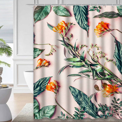 Green Waterproof Shower Curtain,Shower Curtains for Bathroom with 12 Hooks
