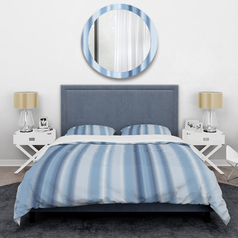Motif à rayures bleues - Ensemble de housse de couette abstrait - Microfibre de polyester