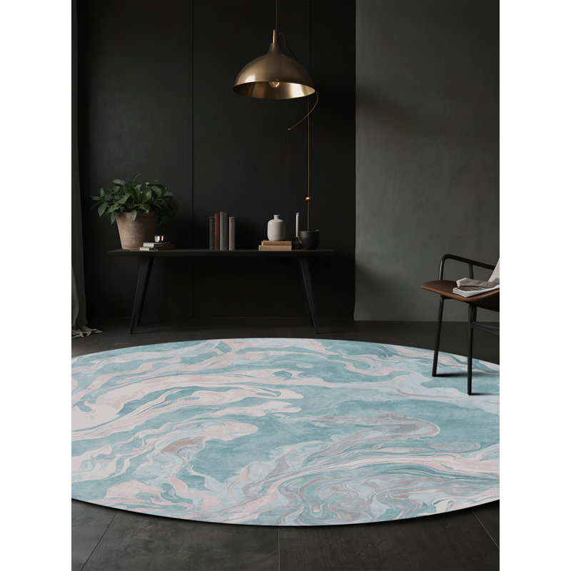 Machine Washable Gray Area Rug, Round 6'