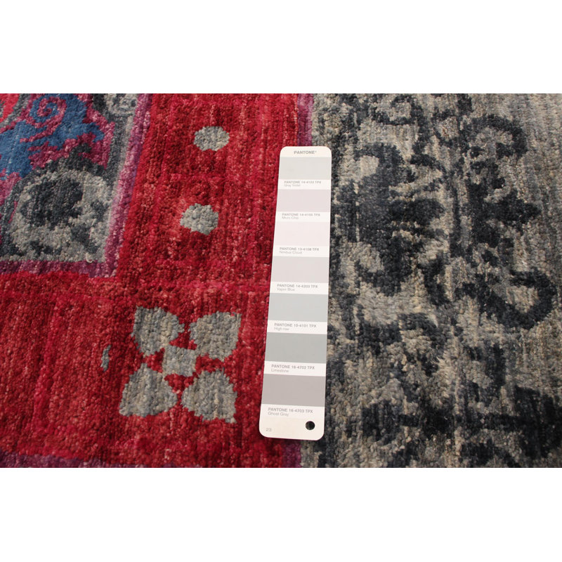 Tapis décoratif en laine de conception unique noué à la main New Age Lahore gris/rouge/violet 9 pi 1 po x 12 pi 1 po Bruins