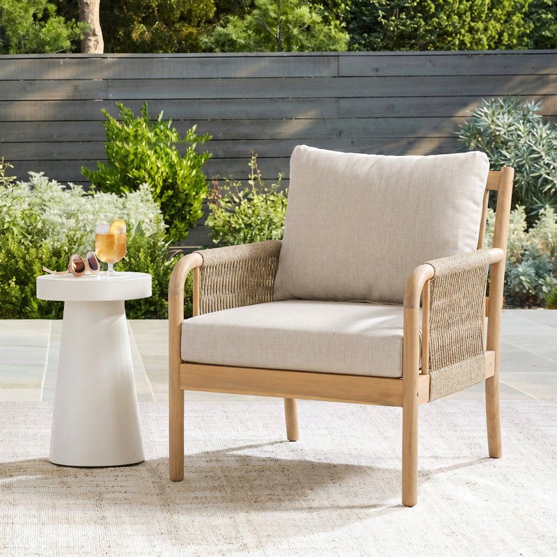Fauteuil club d'extérieur en bois d'acacia et corde tissée Casper