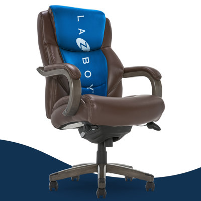 La-Z-Boy Delano Big & Tall Executive Office Chair, Ergonomic Mid-Back with Body Pillow Lumbar Support, ComfortCore® with Memory Foam Cushion, Mahogany -  CHR10045C