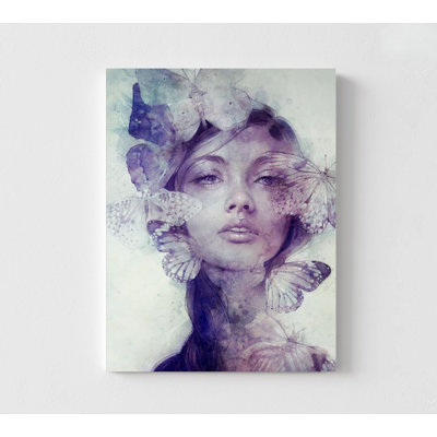 Reproduction d'art, portrait de femme, art mural encadré de papillons, art mural femme fantaisiste, art mural encadré