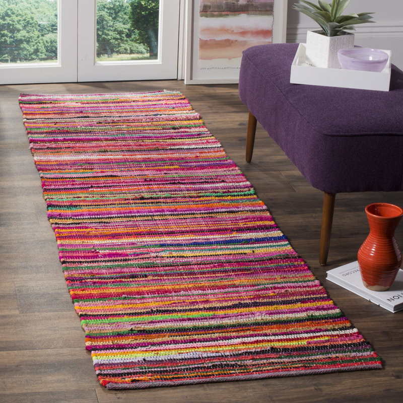 Tapis en coton tissé à la main Nidhi, Tapis de couloir 2 pi 3 po x 10 pi
