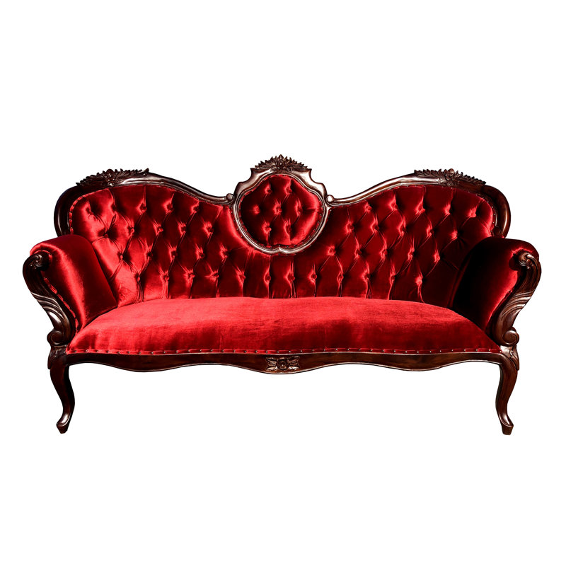 Garibay 77.5'' Velvet Sofa, Red, Brown