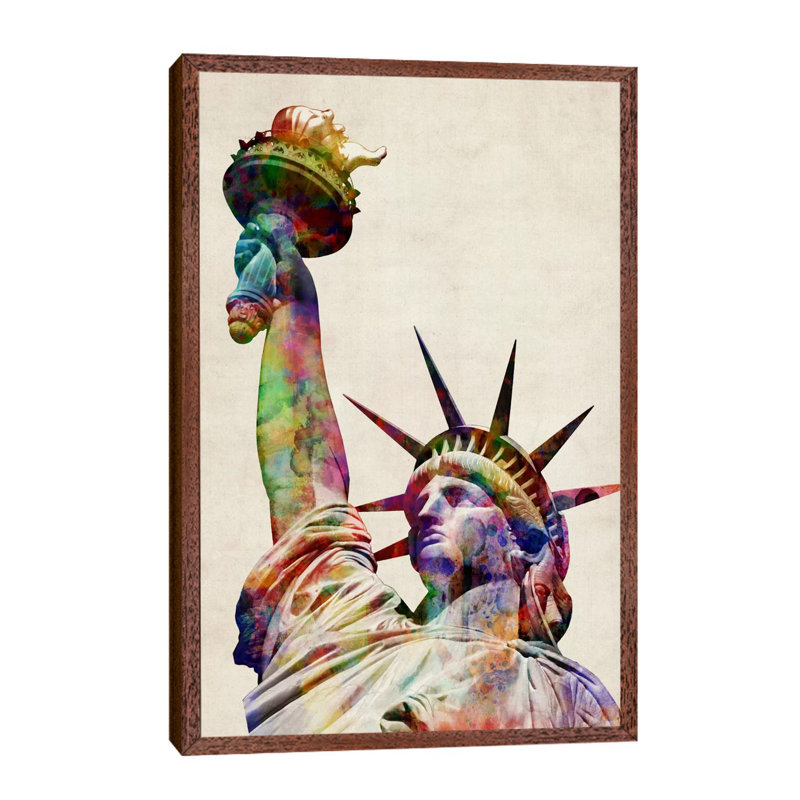 Statue Of Liberty by Michael Tompsett - Floater Frame Print on Canvas, 152.5 cm H x 101.5 cm W, Brown Framed
