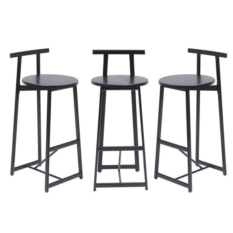 Ensemble de 3 tabourets de bar avec dossier pour la salle à manger, Noir