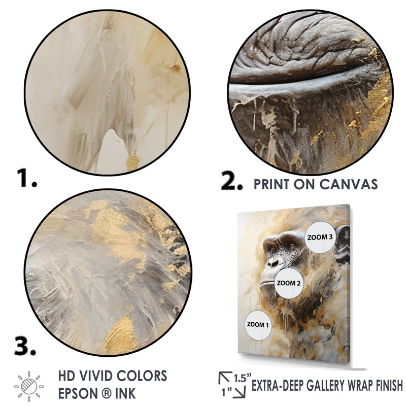 Portrait de gorille beige III sur toile, Cadre naturel flottant, 32" H x 24" W