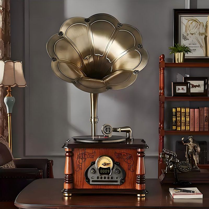 Retro Brown Record Player with Bluetooth Speaker Integrated Phonograph and CD Playback