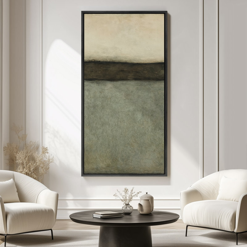 Abstract Framed Canvas Wall Art - Neutral Minimalist Print for Modern Wall Decor, 60" H x 30" W, Black