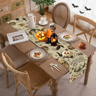 Chemin de table d'Halloween, chemin de table rétro, décorations d'Halloween rétro | Nappe Spooky, crâne gothique, jour des morts
