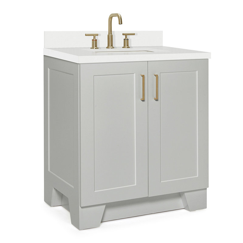 31 IN.  Single Bathroom Vanity, Gray, Rectangle, White Quartz