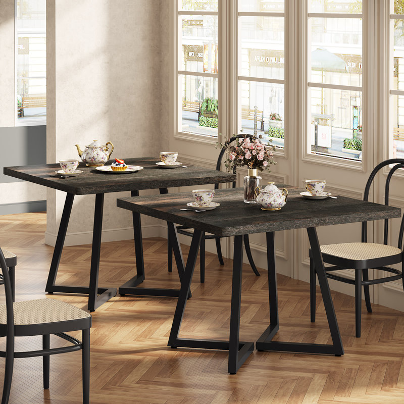 Square Dining Table, 31.5" Industrial Dinner Table, Black, Vintage  Black