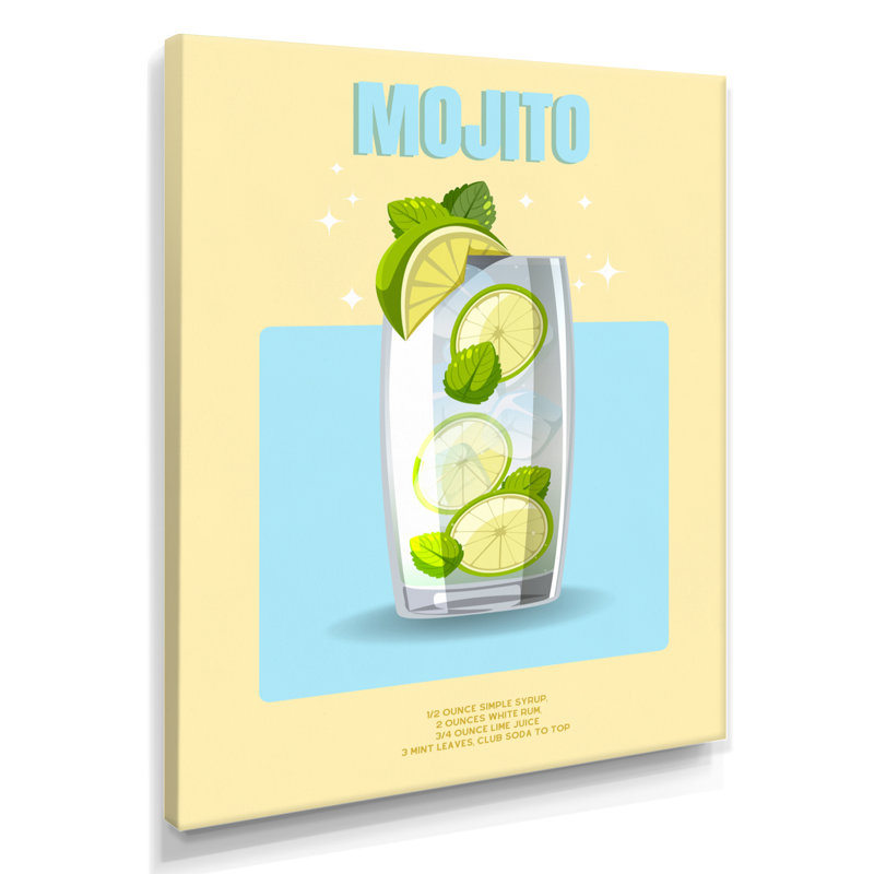 «Mid Century Lime Mojito Cocktail», impression d'art mural, H 40 po x l 30 po, Toile tendue
