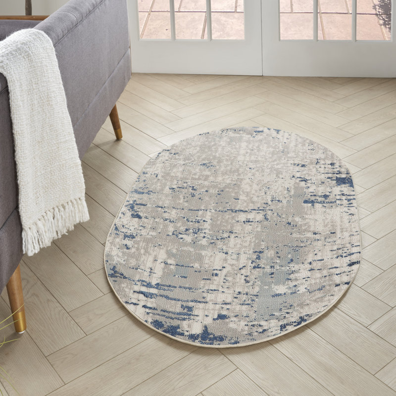 Alsup Abstract Modern Machine Woven Area Rug in Blue/Gray, Oval 3' x 5'