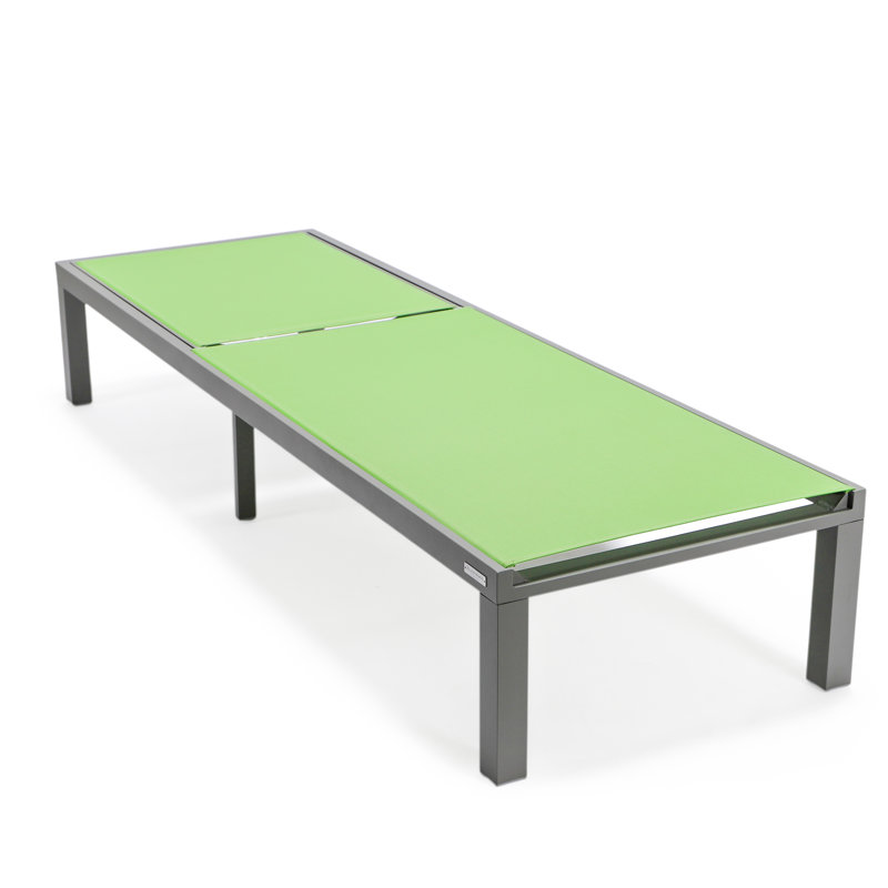 Dueitt Outdoor Aluminum Chaise Lounge Chair with Fire Pit Side Table, Green, Gray