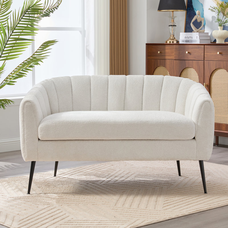 50.2" W Upholstered Channel Tufted Accent Loveseat, Ivory