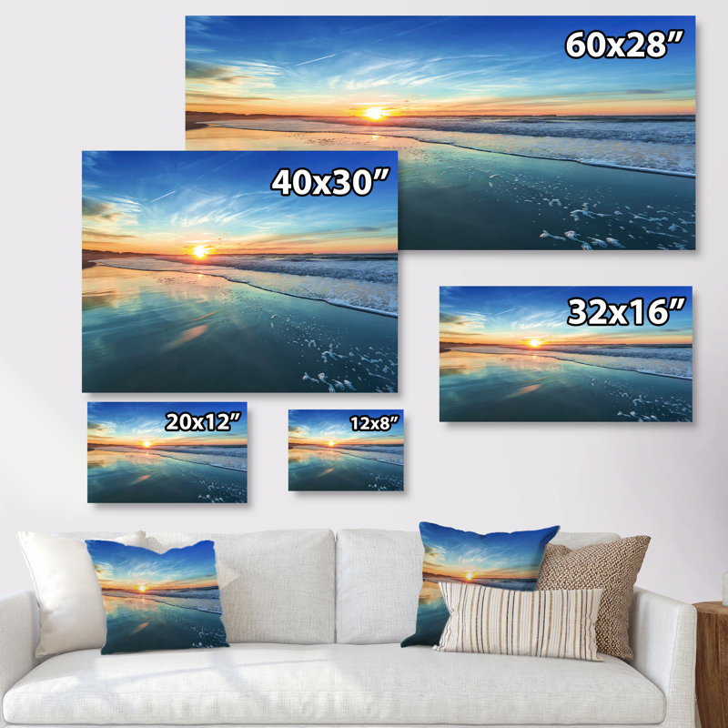 Paysage marin «Seashore with Distant Sunset», reproduction de photo, H 28 po x l 60 po, Cadre flottant, Noir