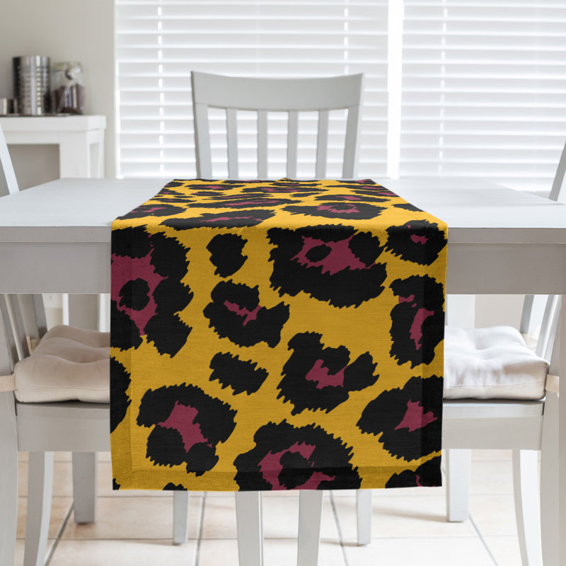 Animal Print Table Runner, 90" x 16", Yellow/Black/Red