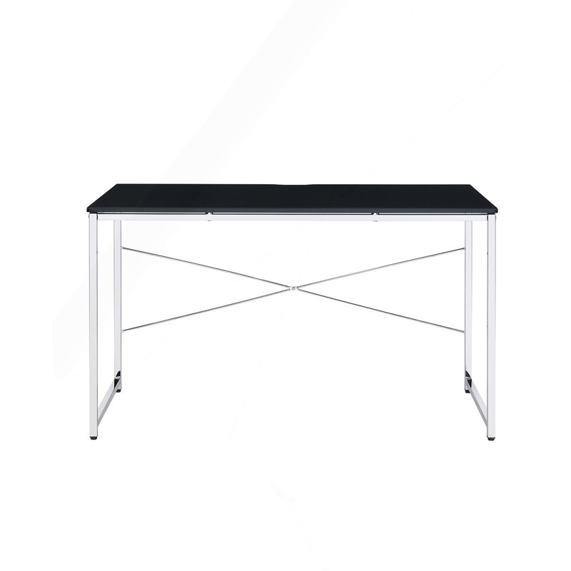 Rectangular Desk With Metal Frame, Black And Chrome