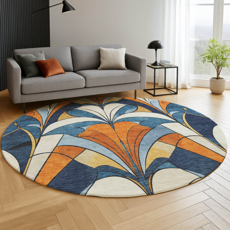 Premium Machine Washable Mayfield modern Rug, Blue, 8' Round